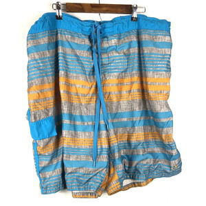 OP Swim Trunks 3XL Mens Blue Orange Gray Stripe Drawstring Waist
